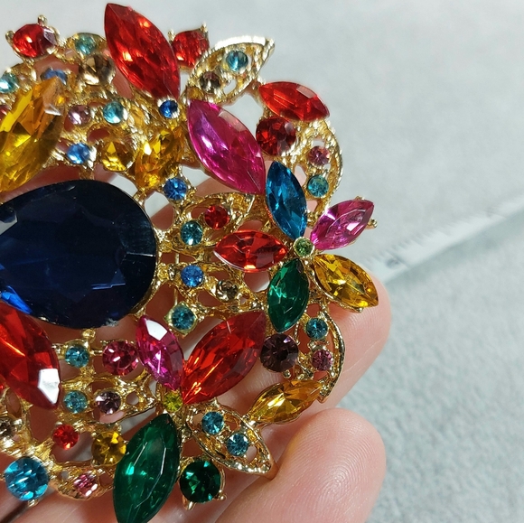 80x60mm large multi colored rhinestone brooch jewelry - Picture 5 of 8